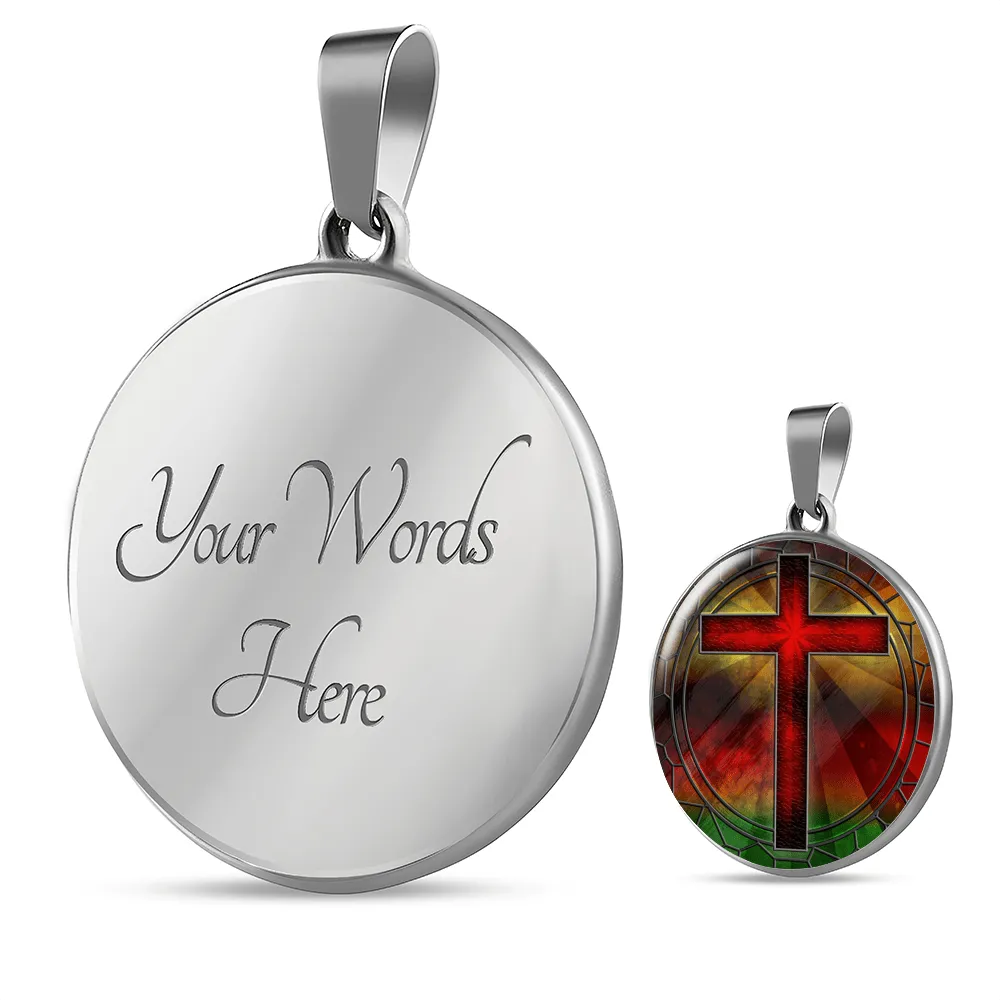 Red Cross Stained Glass Design Pendent Necklace