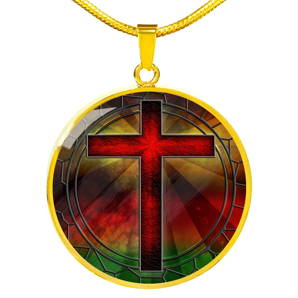 Red Cross Stained Glass Design Pendent Necklace