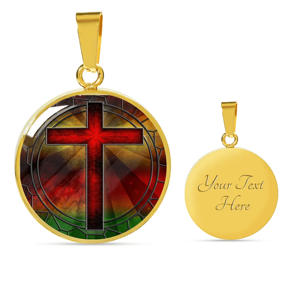 Red Cross Stained Glass Design Pendent Necklace