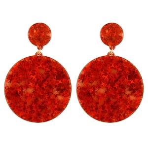 Red Resin Stars Round Earrings