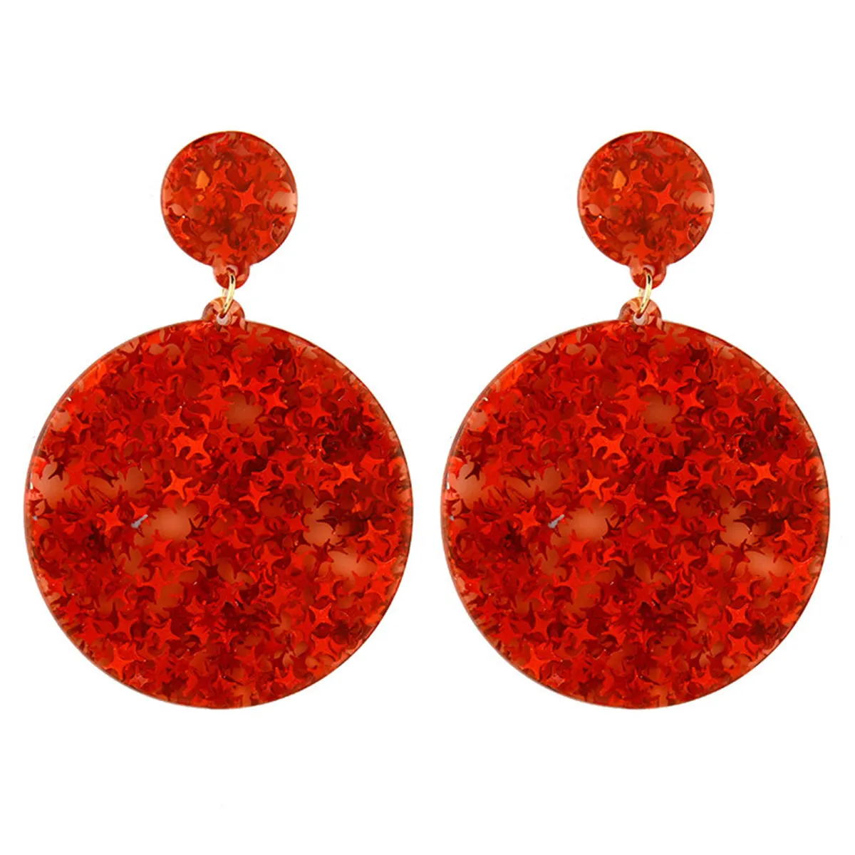 Red Resin Stars Round Earrings