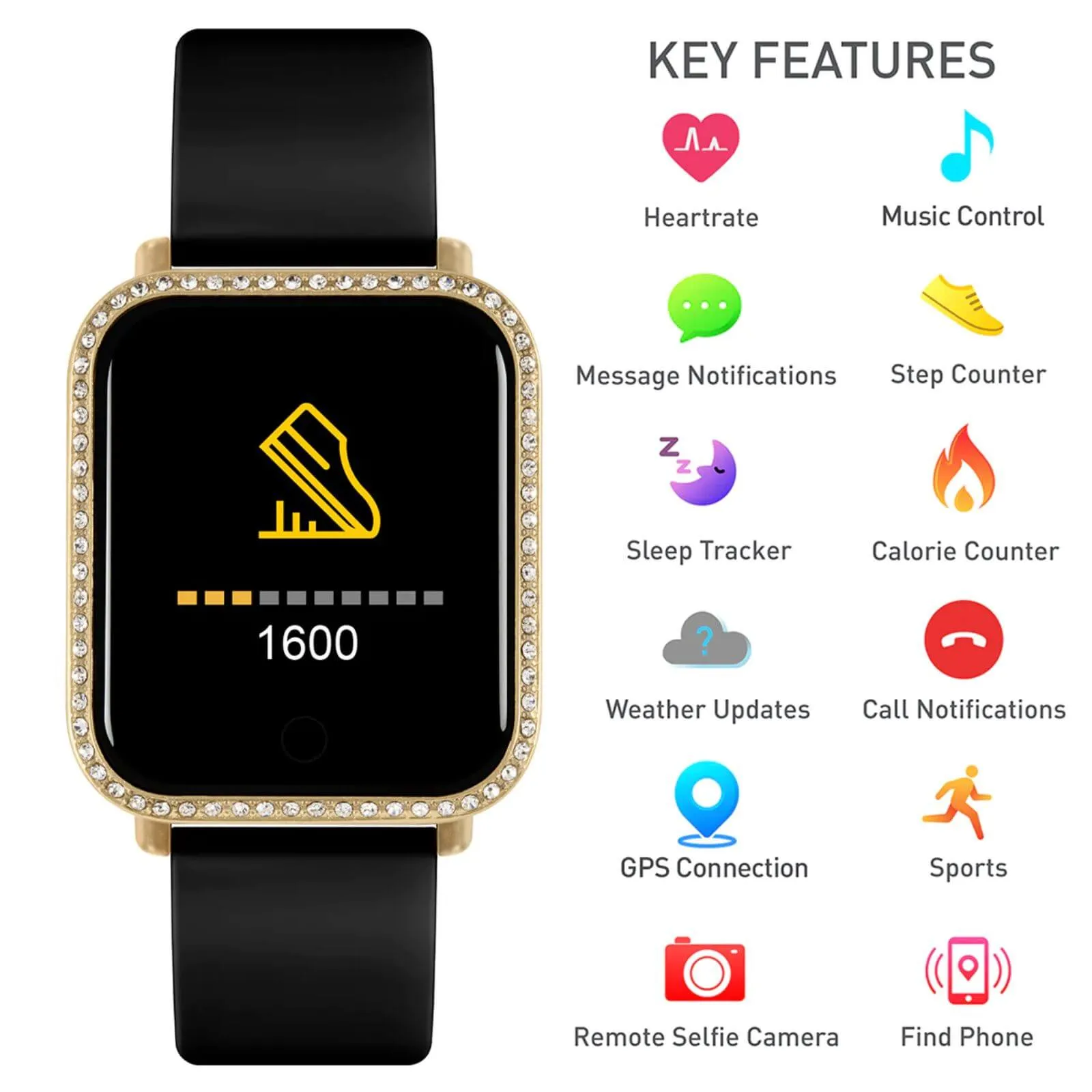 Reflex Active Square Smart Watch - White Rose Gold