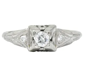 Retro 0.25 CTW Diamond 18 Karat White Gold Engagement Ring