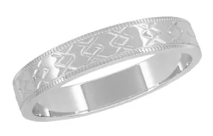 Retro 1950's Mid Century Modern Vintage Chevrons Platinum Wedding Band - 4mm
