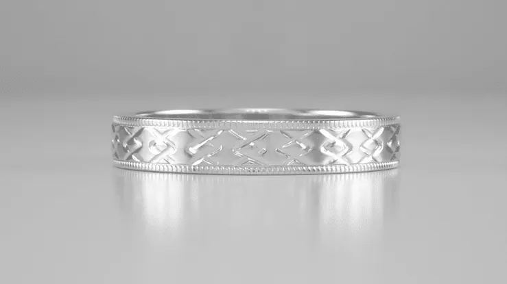 Retro 1950's Mid Century Modern Vintage Chevrons Platinum Wedding Band - 4mm