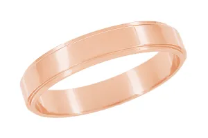 Retro 1950's Rose Gold 4mm Wide Flat Groove Edge Wedding Band