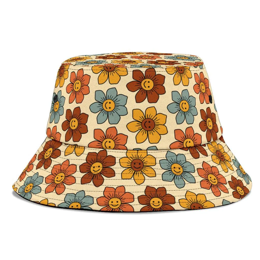 Retro 1970s Smiling Flowers Unisex Bucket Hat