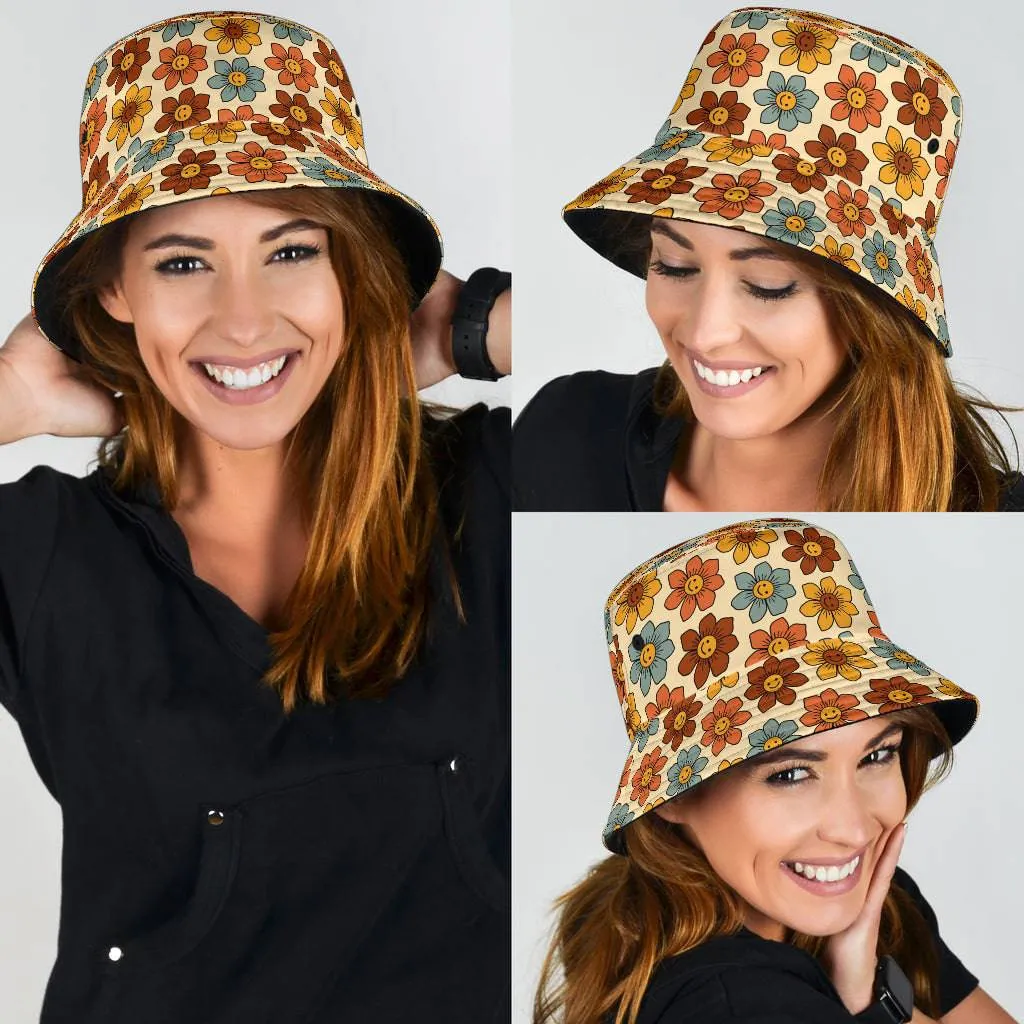 Retro 1970s Smiling Flowers Unisex Bucket Hat