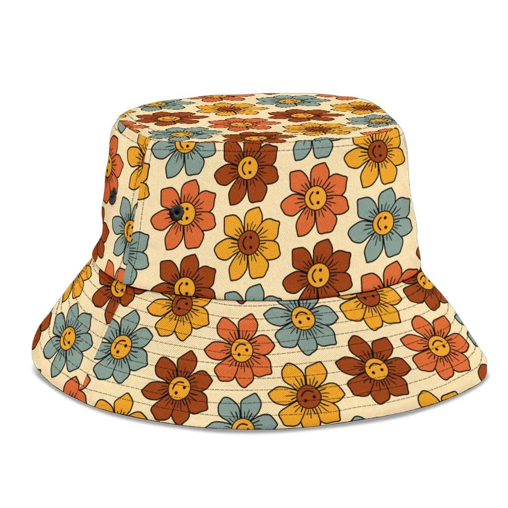 Retro 1970s Smiling Flowers Unisex Bucket Hat