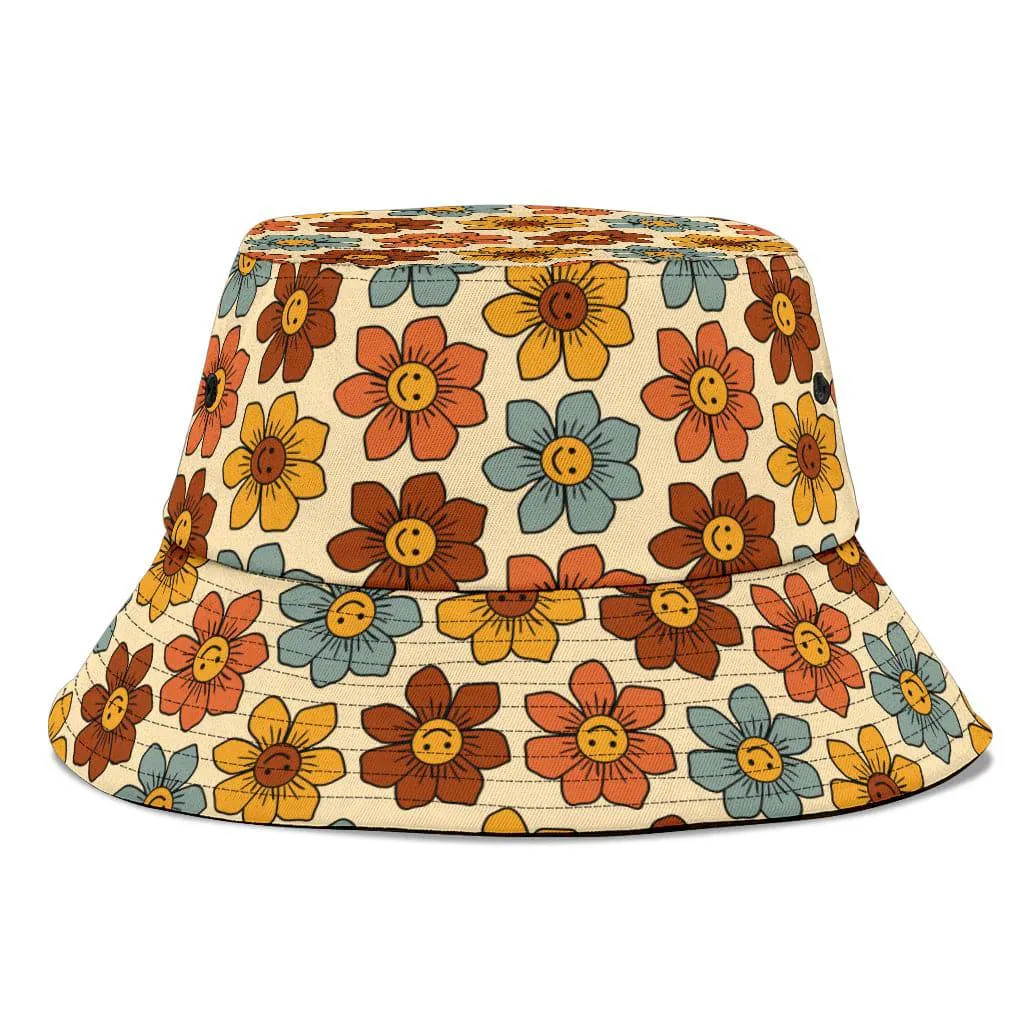 Retro 1970s Smiling Flowers Unisex Bucket Hat