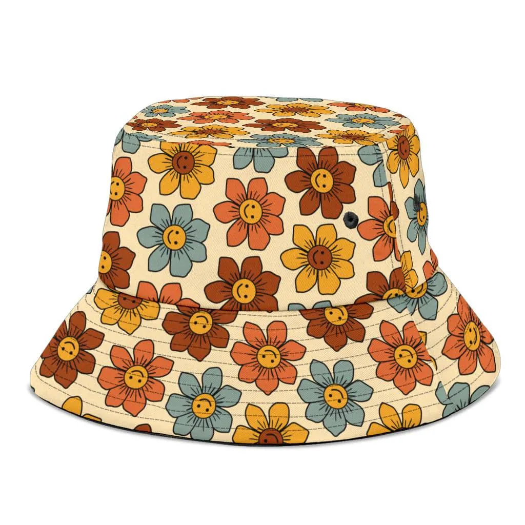 Retro 1970s Smiling Flowers Unisex Bucket Hat