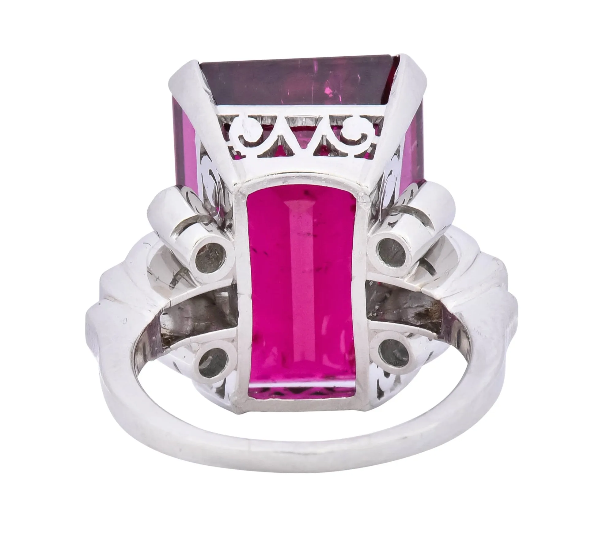 Retro 22.15 CTW Rubellite Tourmaline Diamond 18 Karat White Gold Cocktail Ring