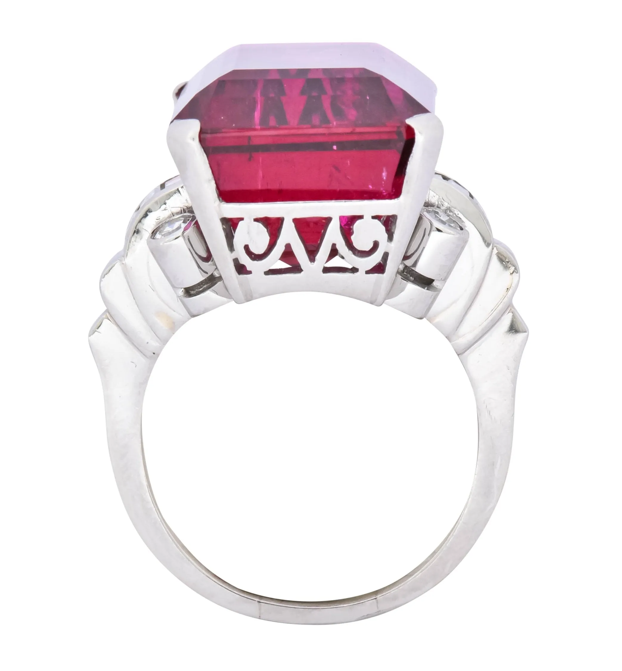 Retro 22.15 CTW Rubellite Tourmaline Diamond 18 Karat White Gold Cocktail Ring