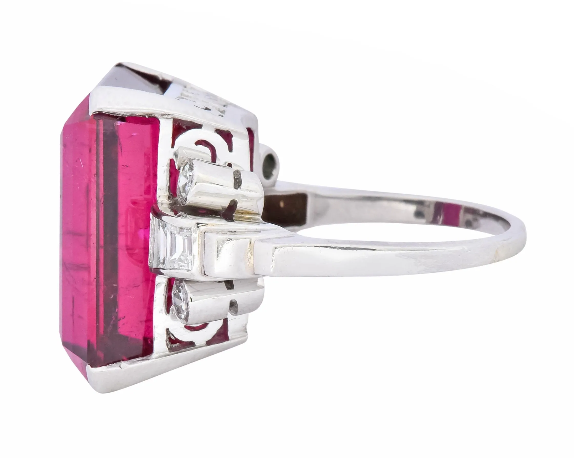 Retro 22.15 CTW Rubellite Tourmaline Diamond 18 Karat White Gold Cocktail Ring