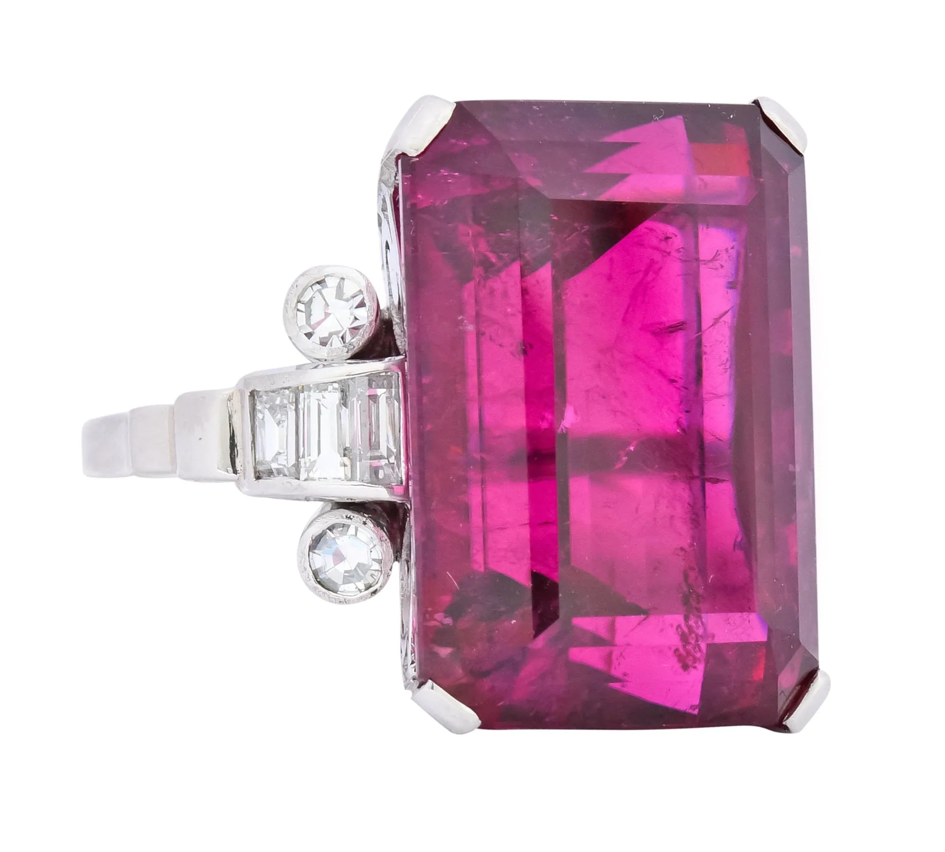 Retro 22.15 CTW Rubellite Tourmaline Diamond 18 Karat White Gold Cocktail Ring