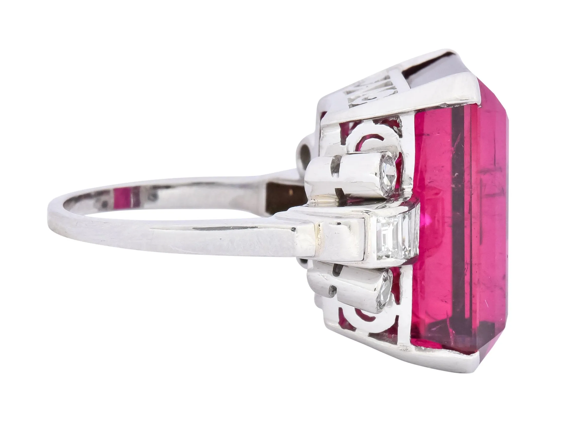 Retro 22.15 CTW Rubellite Tourmaline Diamond 18 Karat White Gold Cocktail Ring