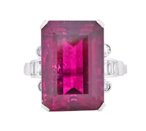 Retro 22.15 CTW Rubellite Tourmaline Diamond 18 Karat White Gold Cocktail Ring