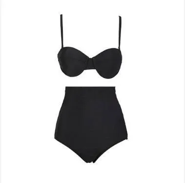 retro black swimsuit underwire push up high waist bikini set sexy women swimwear high waist bathing suits biquni