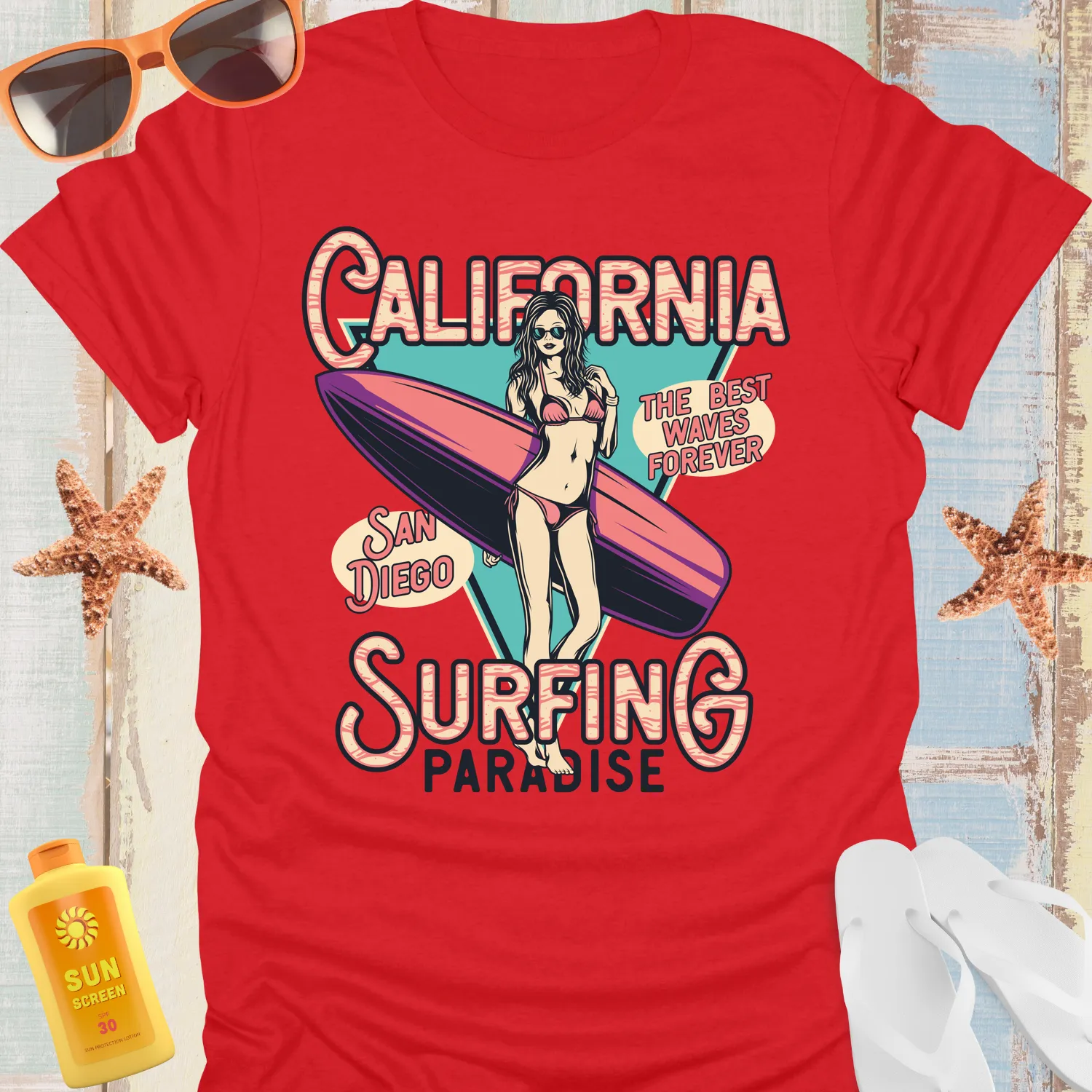 Retro California Surfing Tshirt For Women San Diego