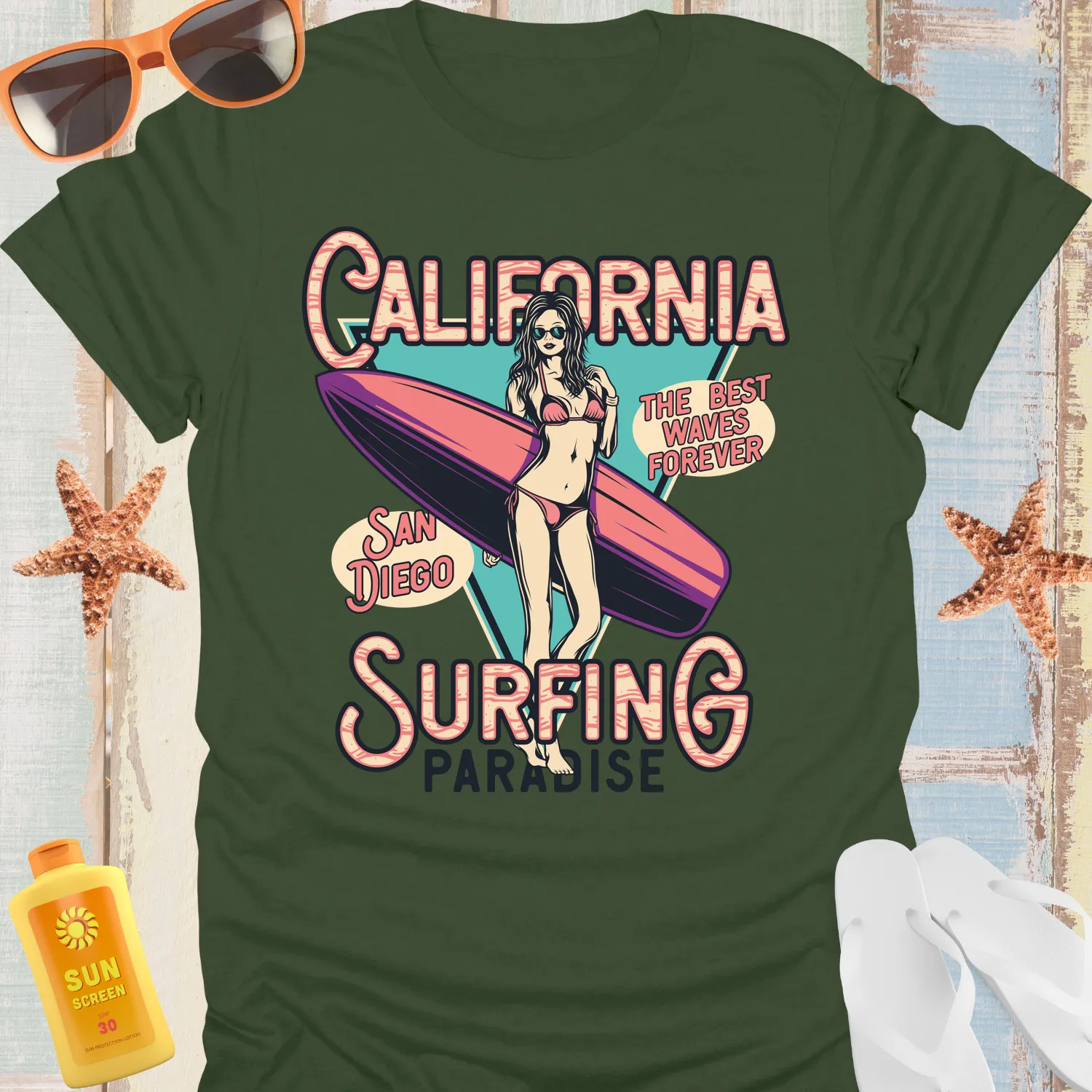 Retro California Surfing Tshirt For Women San Diego