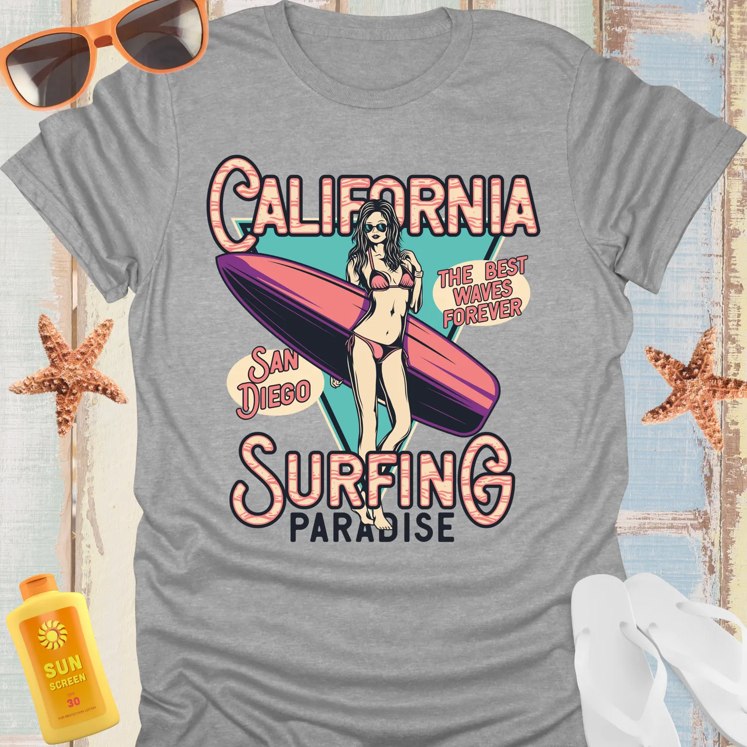 Retro California Surfing Tshirt For Women San Diego