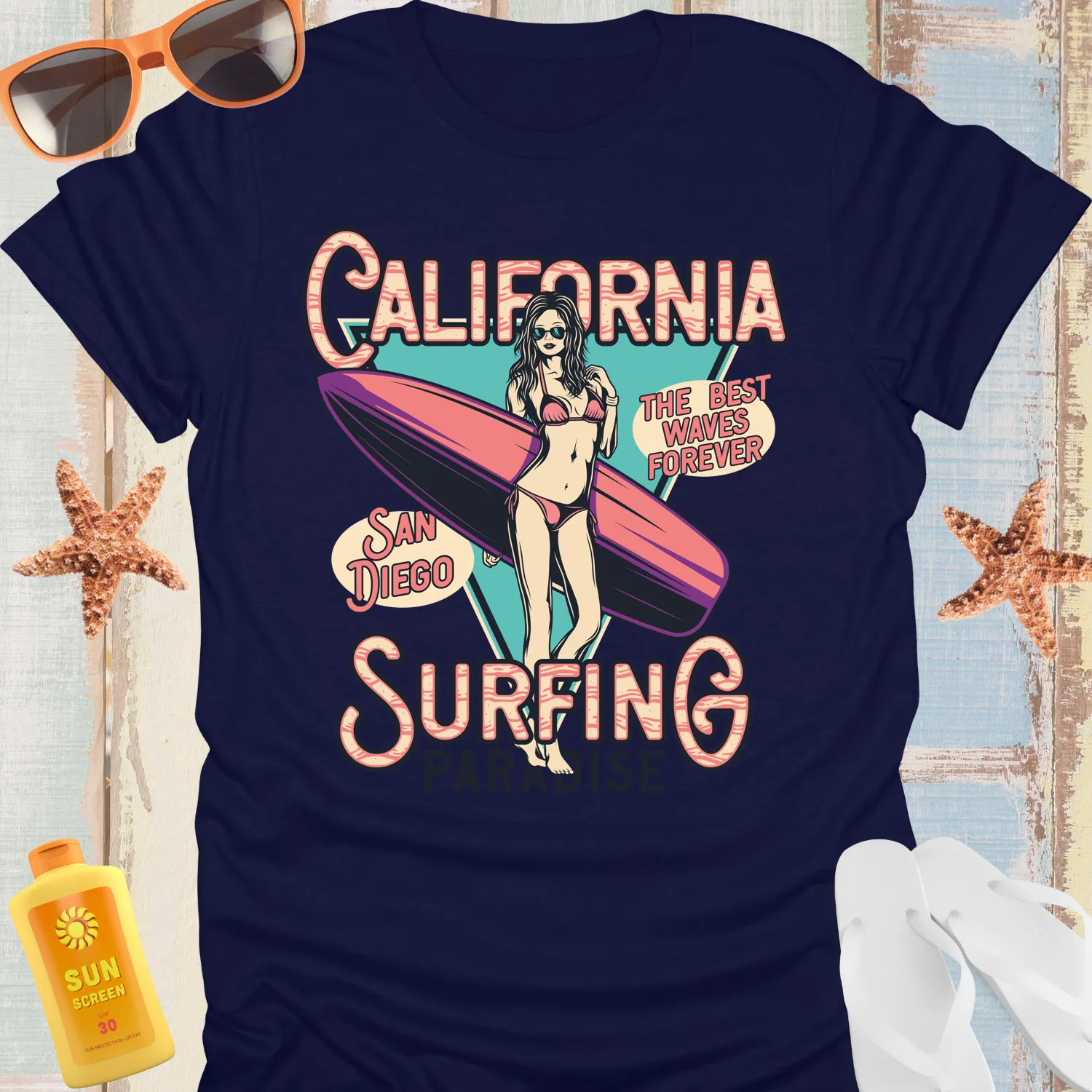 Retro California Surfing Tshirt For Women San Diego