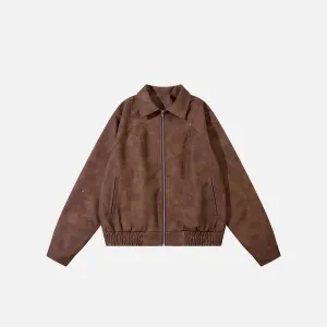 Retro Chic Washed Leather Jacket for Y2K Fashion Enthusiasts