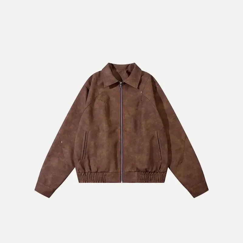 Retro Chic Washed Leather Jacket for Y2K Fashion Enthusiasts