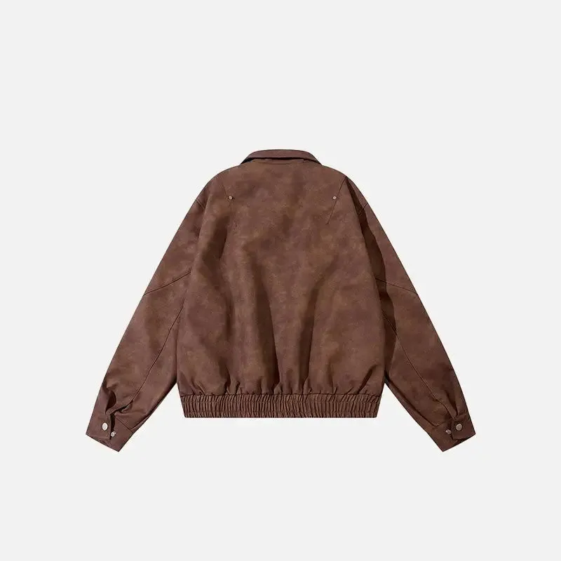 Retro Chic Washed Leather Jacket for Y2K Fashion Enthusiasts