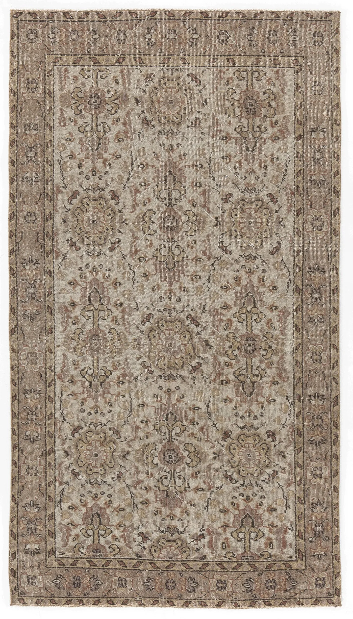 Retro Design Beige Over Dyed Vintage Rug 3'8'' x 6'8'' ft 112 x 204 cm