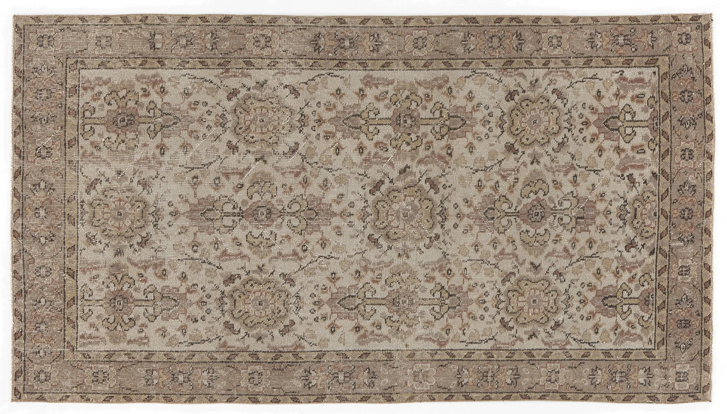 Retro Design Beige Over Dyed Vintage Rug 3'8'' x 6'8'' ft 112 x 204 cm