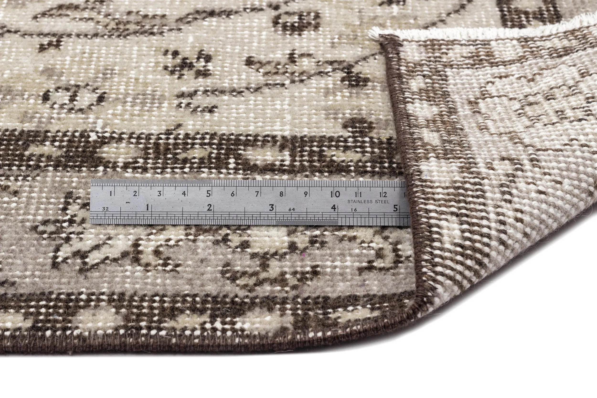 Retro Design Beige Over Dyed Vintage Rug 3'9'' x 6'8'' ft 115 x 204 cm