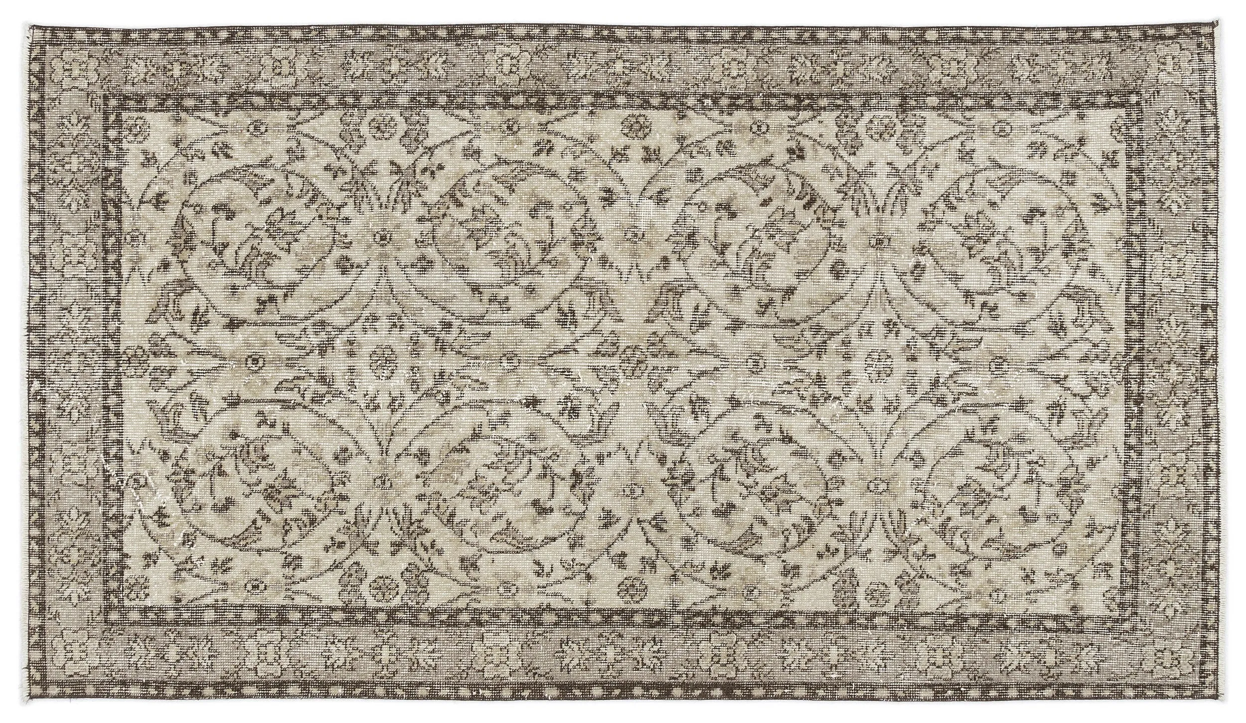 Retro Design Beige Over Dyed Vintage Rug 3'9'' x 6'8'' ft 115 x 204 cm