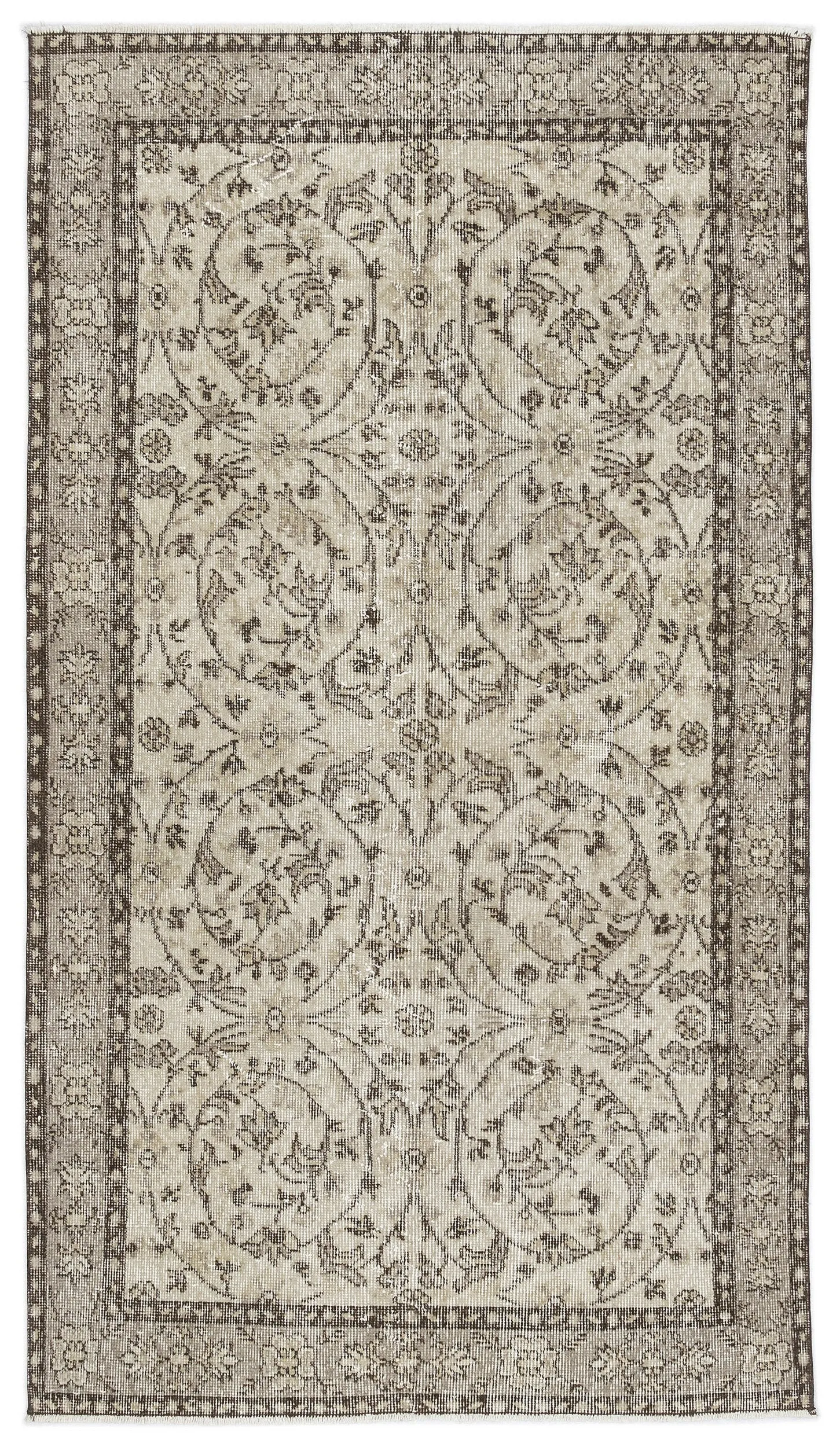 Retro Design Beige Over Dyed Vintage Rug 3'9'' x 6'8'' ft 115 x 204 cm