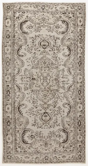 Retro Design Beige Over Dyed Vintage Rug 4'10'' x 8'11'' ft 147 x 273 cm