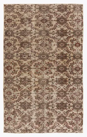 Retro Design Beige Over Dyed Vintage Rug 4'11'' x 8'1'' ft 151 x 247 cm