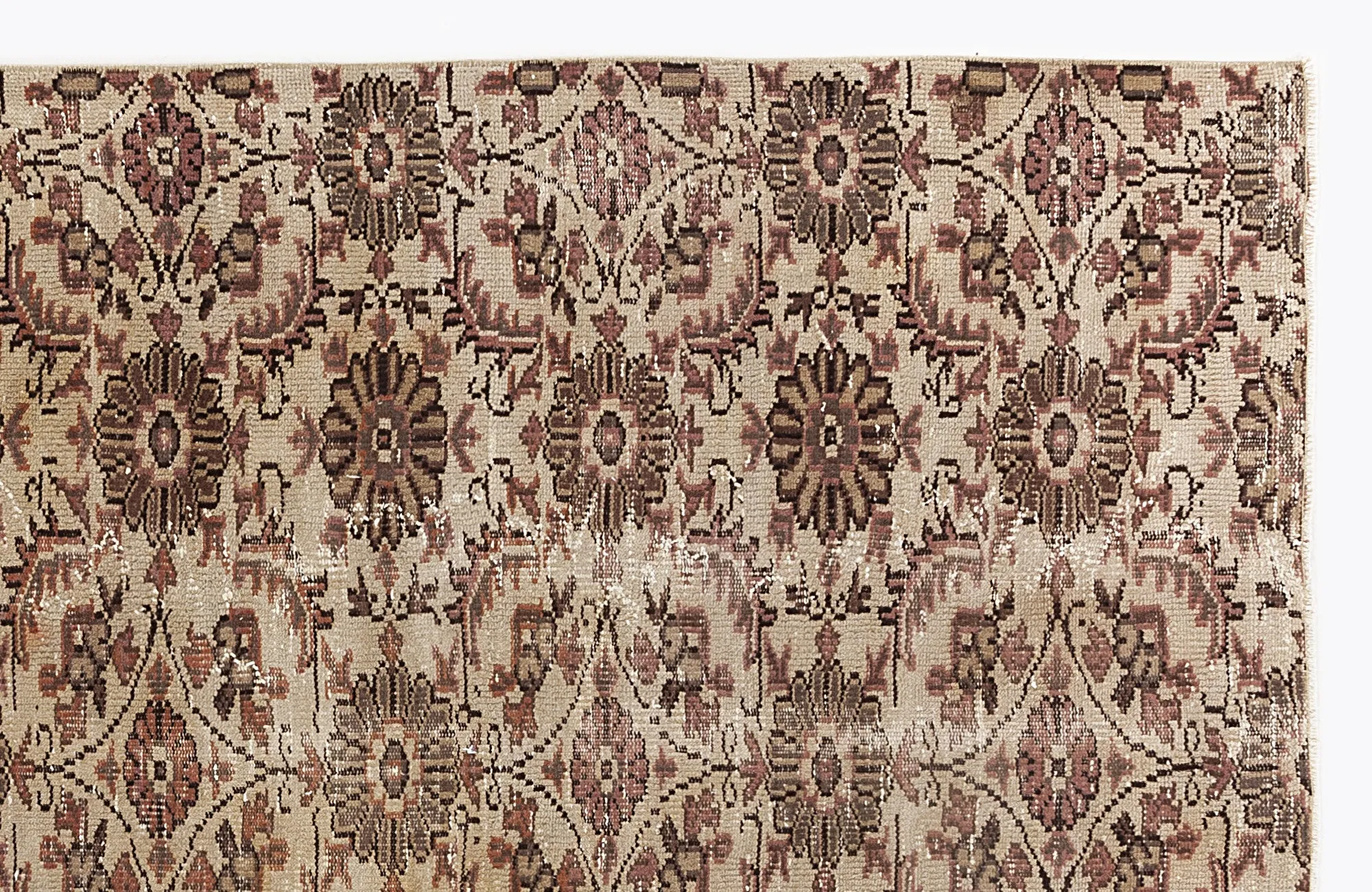 Retro Design Beige Over Dyed Vintage Rug 4'11'' x 8'1'' ft 151 x 247 cm