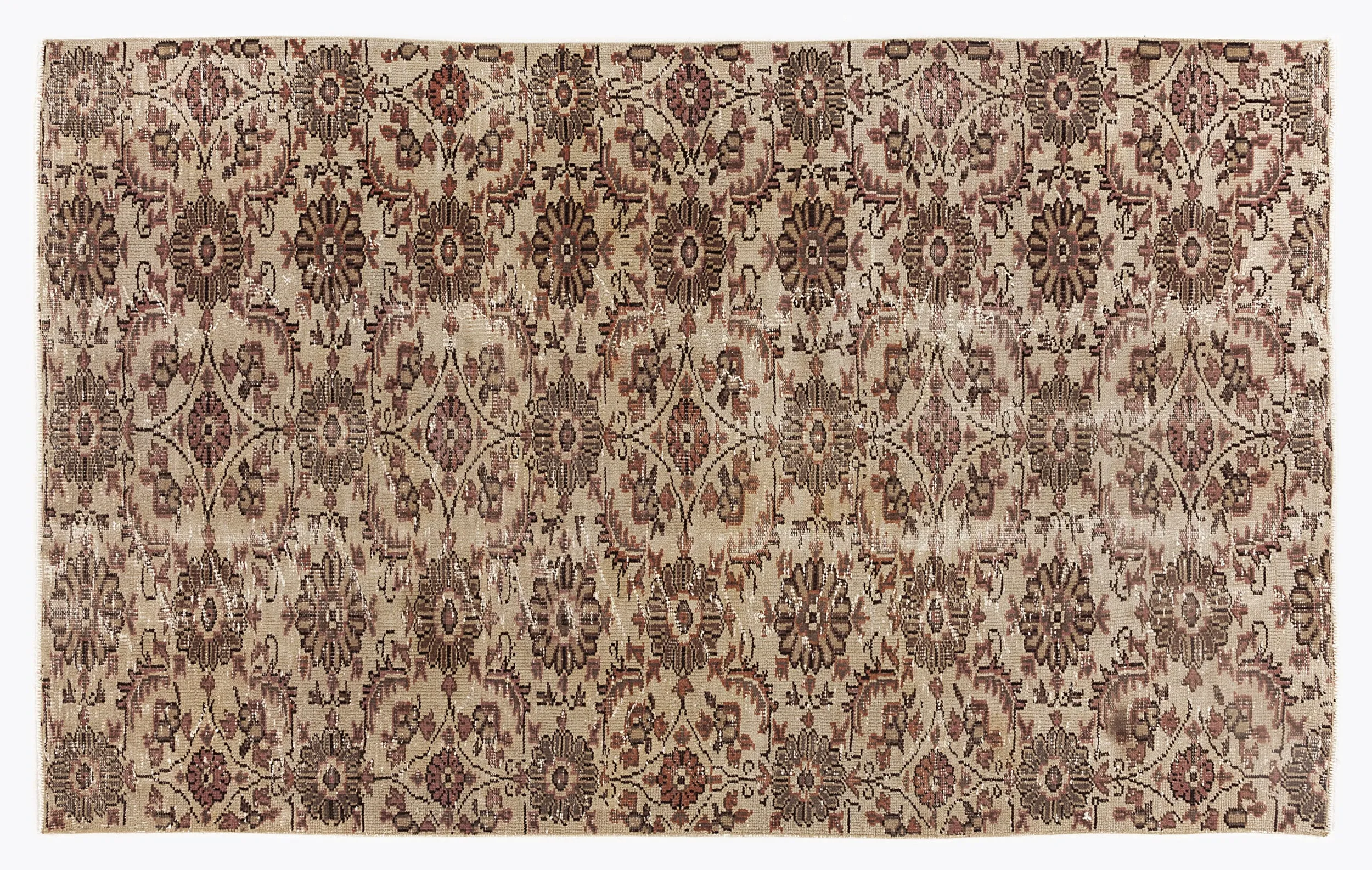 Retro Design Beige Over Dyed Vintage Rug 4'11'' x 8'1'' ft 151 x 247 cm