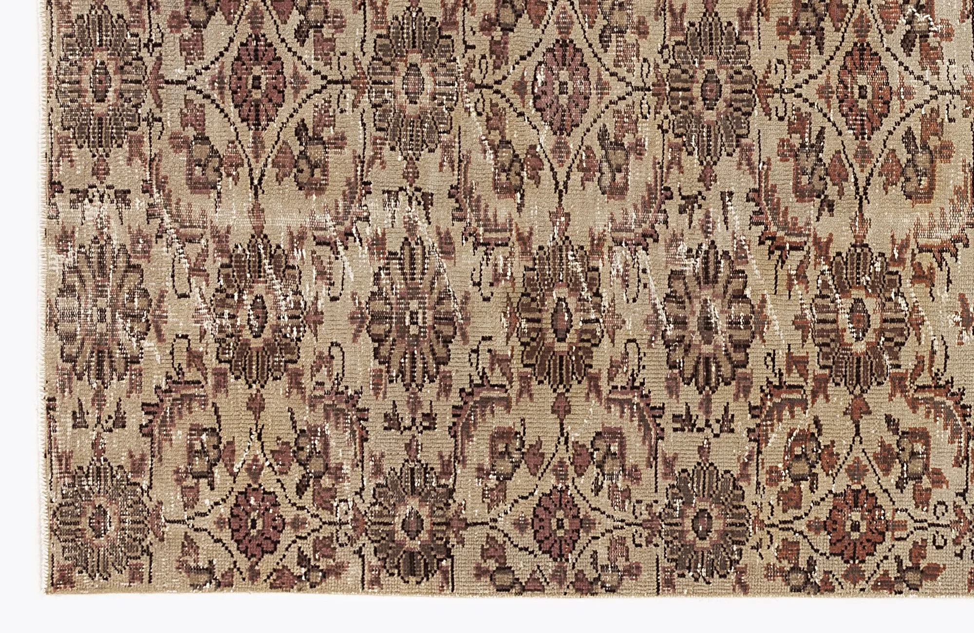 Retro Design Beige Over Dyed Vintage Rug 4'11'' x 8'1'' ft 151 x 247 cm