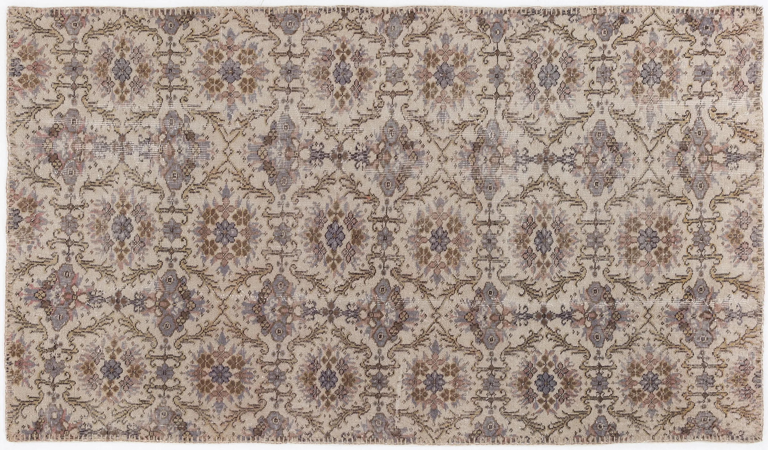 Retro Design Beige Over Dyed Vintage Rug 4'8'' x 8'2'' ft 142 x 250 cm