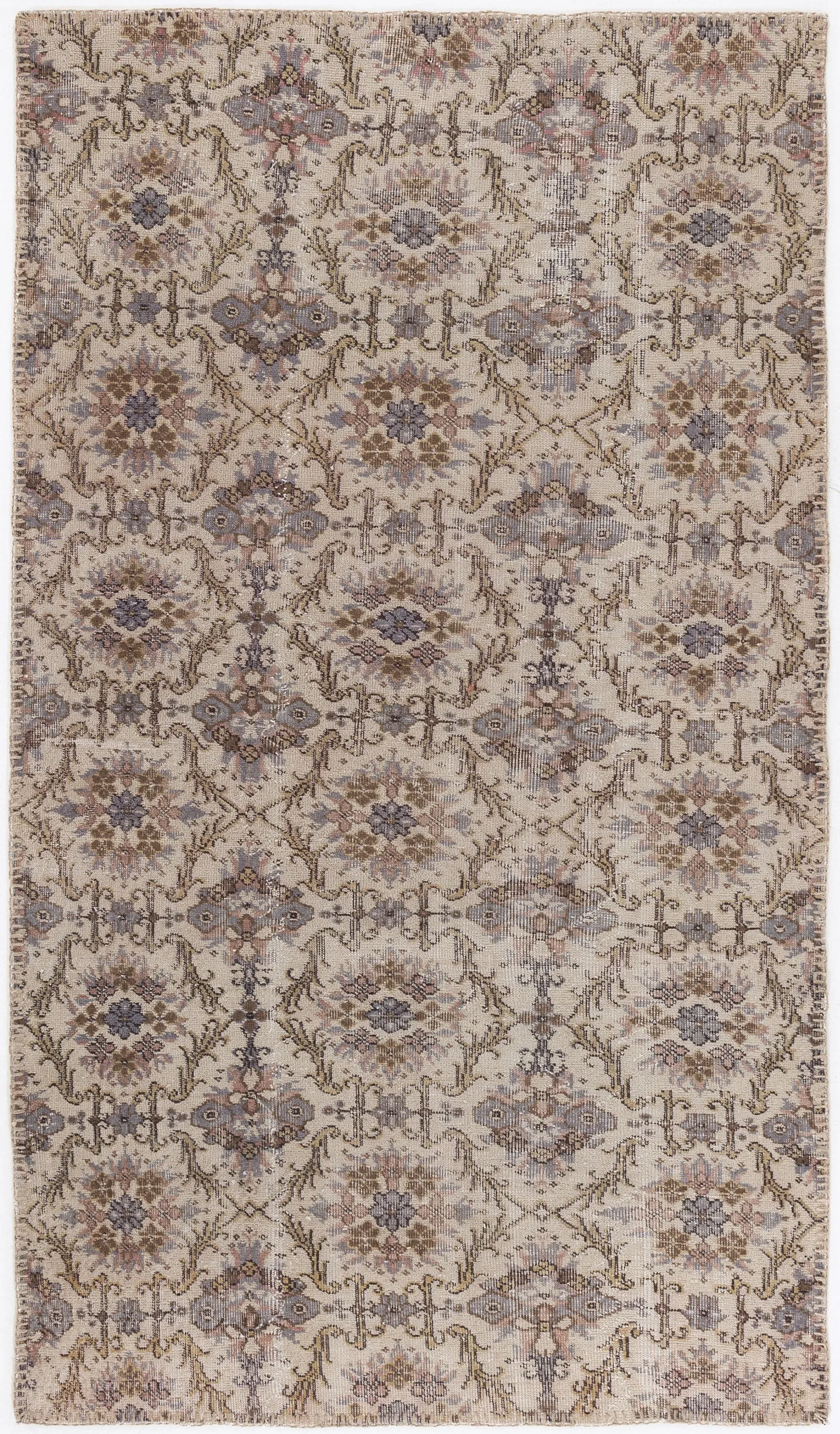 Retro Design Beige Over Dyed Vintage Rug 4'8'' x 8'2'' ft 142 x 250 cm