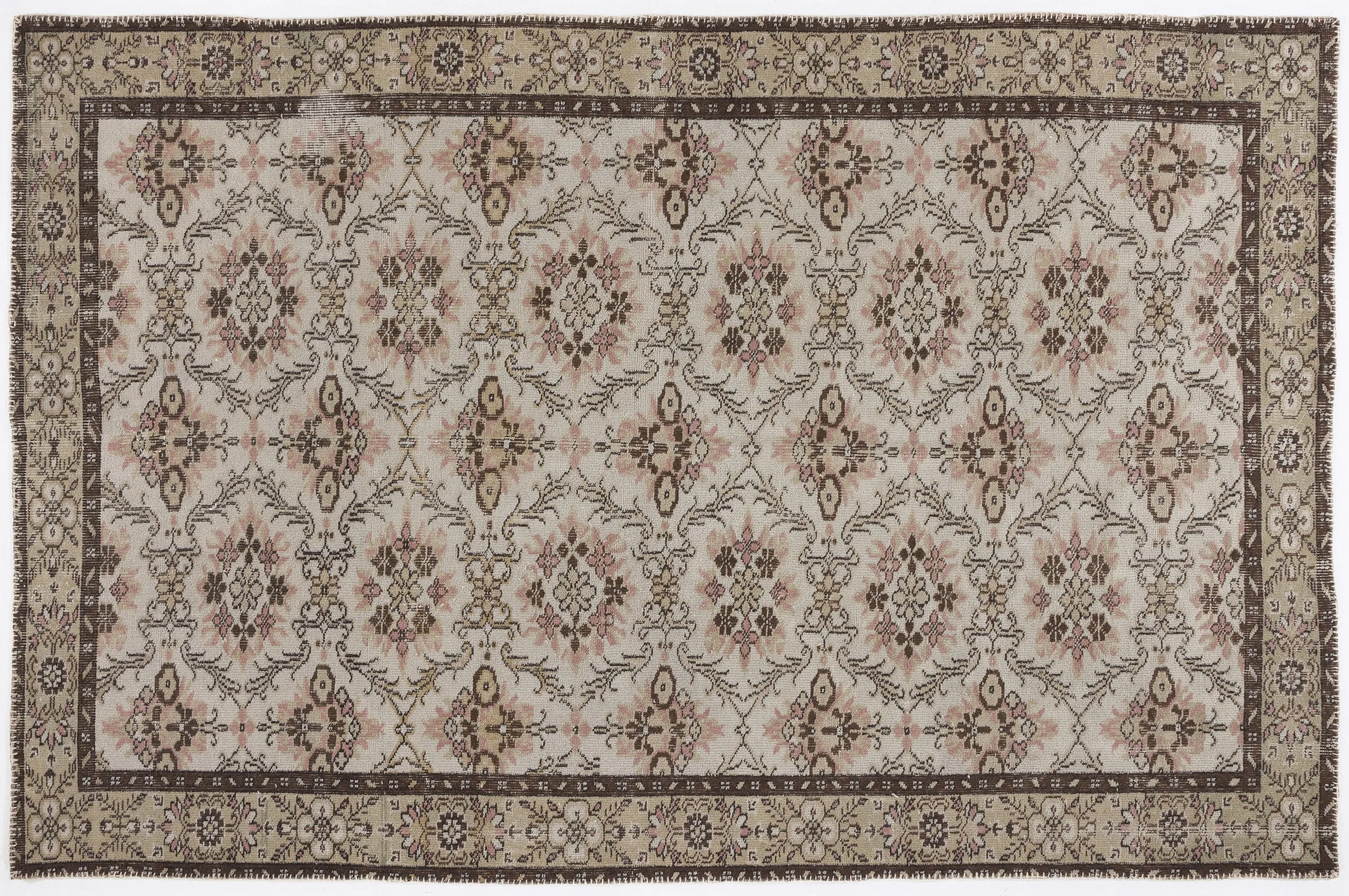 Retro Design Beige Over Dyed Vintage Rug 5'10'' x 8'10'' ft 177 x 270 cm