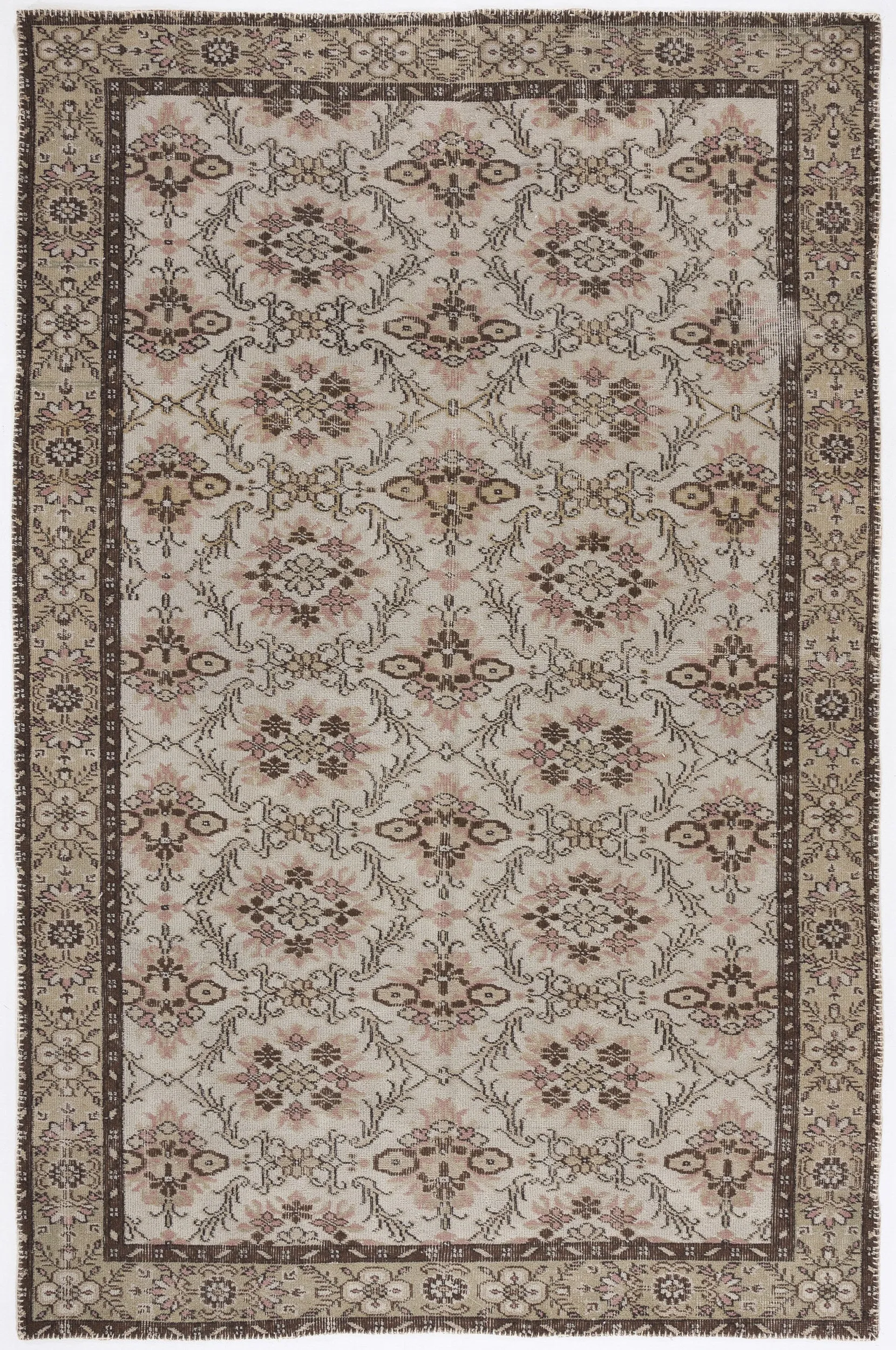 Retro Design Beige Over Dyed Vintage Rug 5'10'' x 8'10'' ft 177 x 270 cm