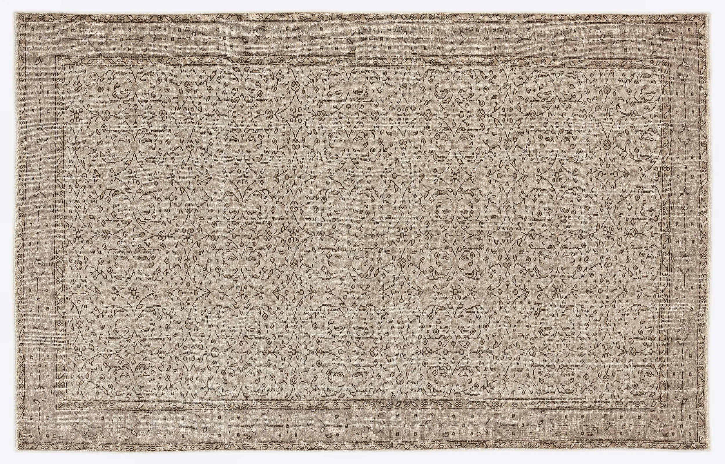 Retro Design Beige Over Dyed Vintage Rug 5'10'' x 9'1'' ft 179 x 277 cm