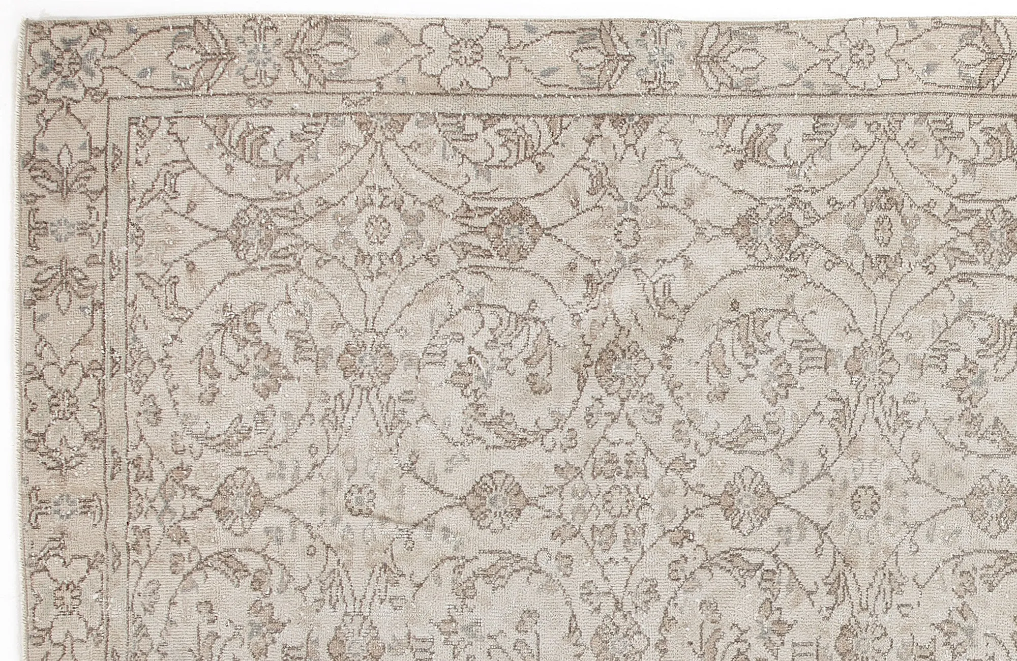 Retro Design Beige Over Dyed Vintage Rug 5'2'' x 9'9'' ft 158 x 298 cm