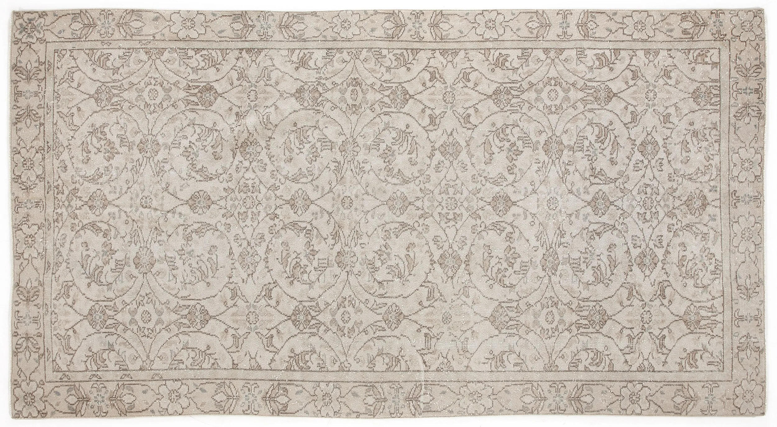 Retro Design Beige Over Dyed Vintage Rug 5'2'' x 9'9'' ft 158 x 298 cm