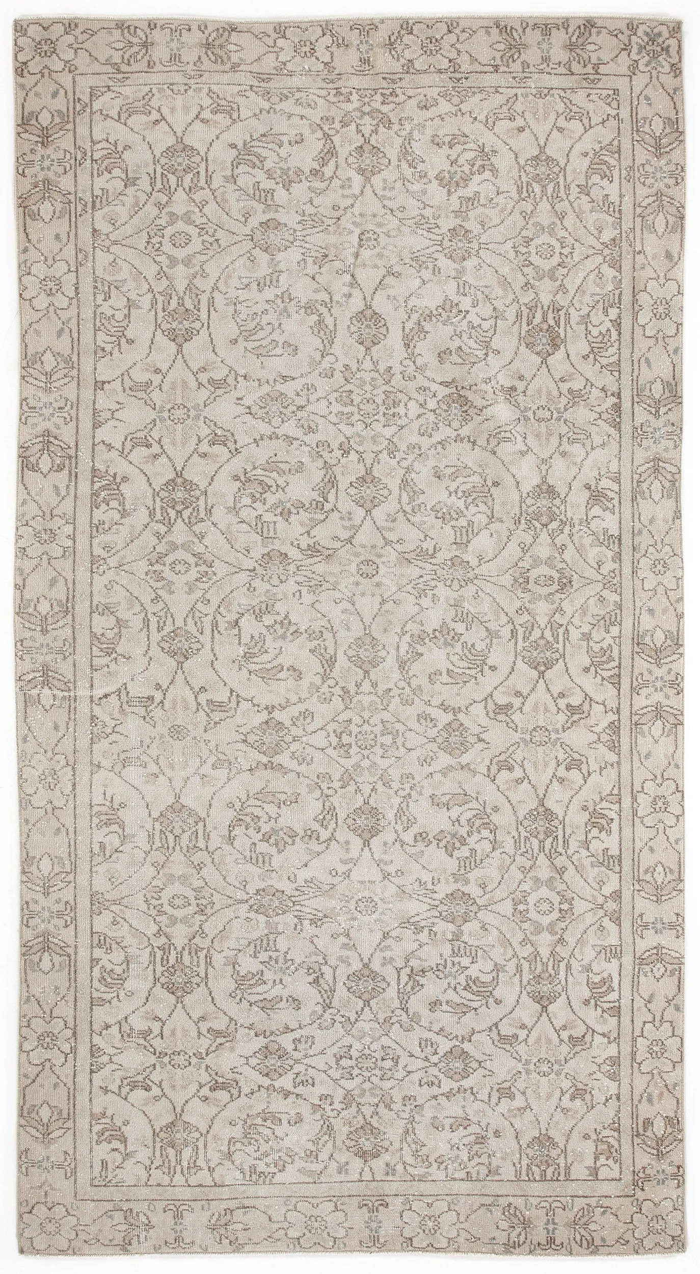 Retro Design Beige Over Dyed Vintage Rug 5'2'' x 9'9'' ft 158 x 298 cm