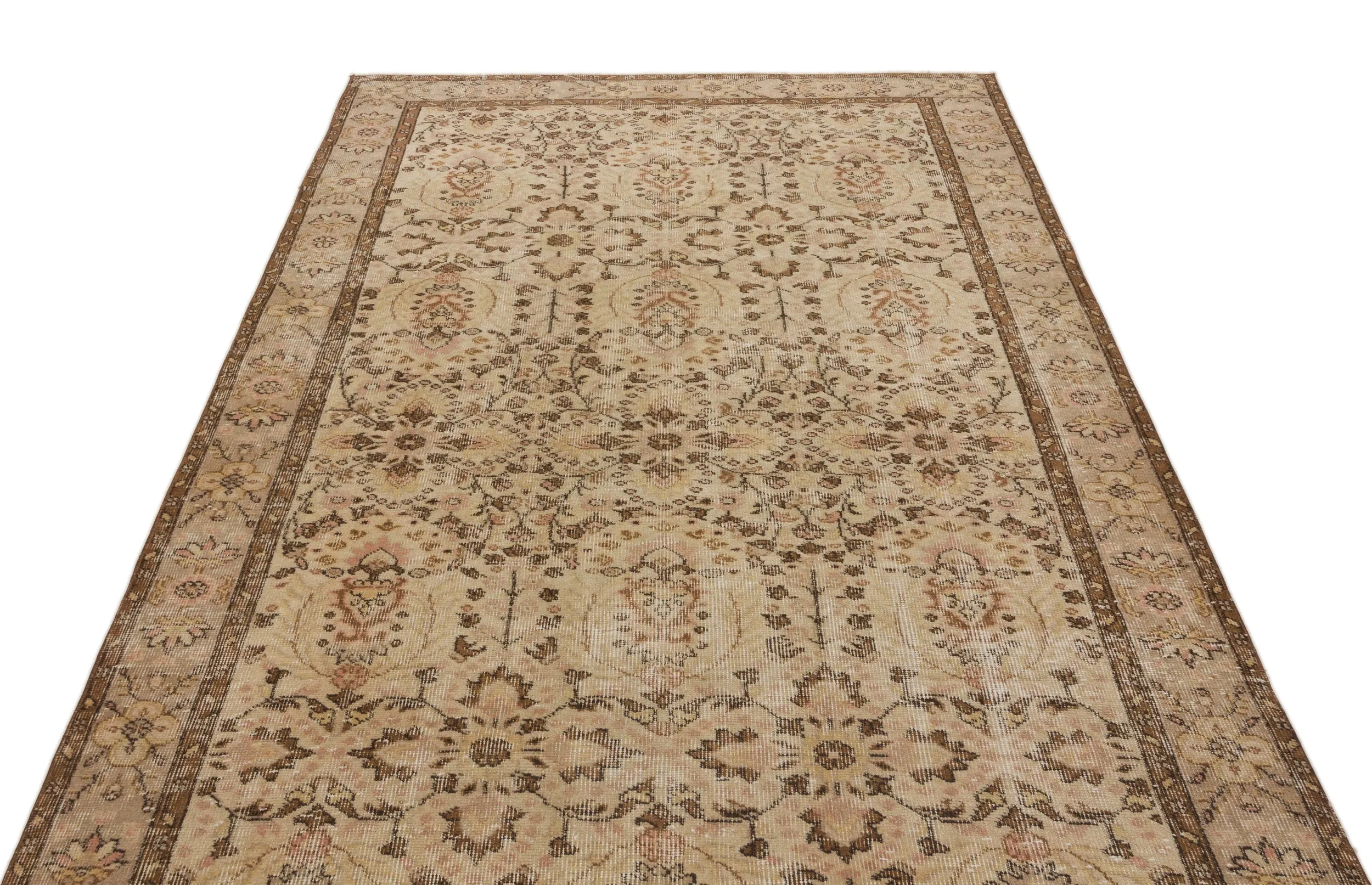 Retro Design Beige Over Dyed Vintage Rug 5'3'' x 8'10'' ft 161 x 268 cm