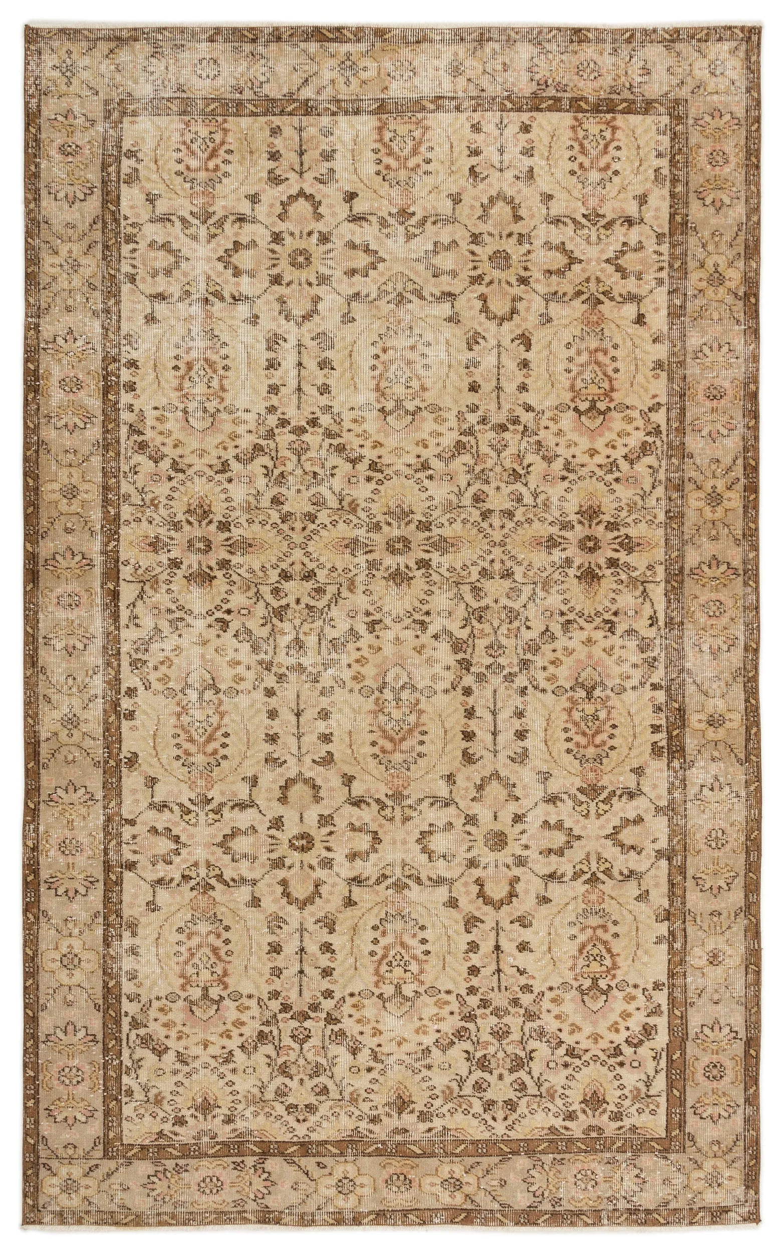 Retro Design Beige Over Dyed Vintage Rug 5'3'' x 8'10'' ft 161 x 268 cm