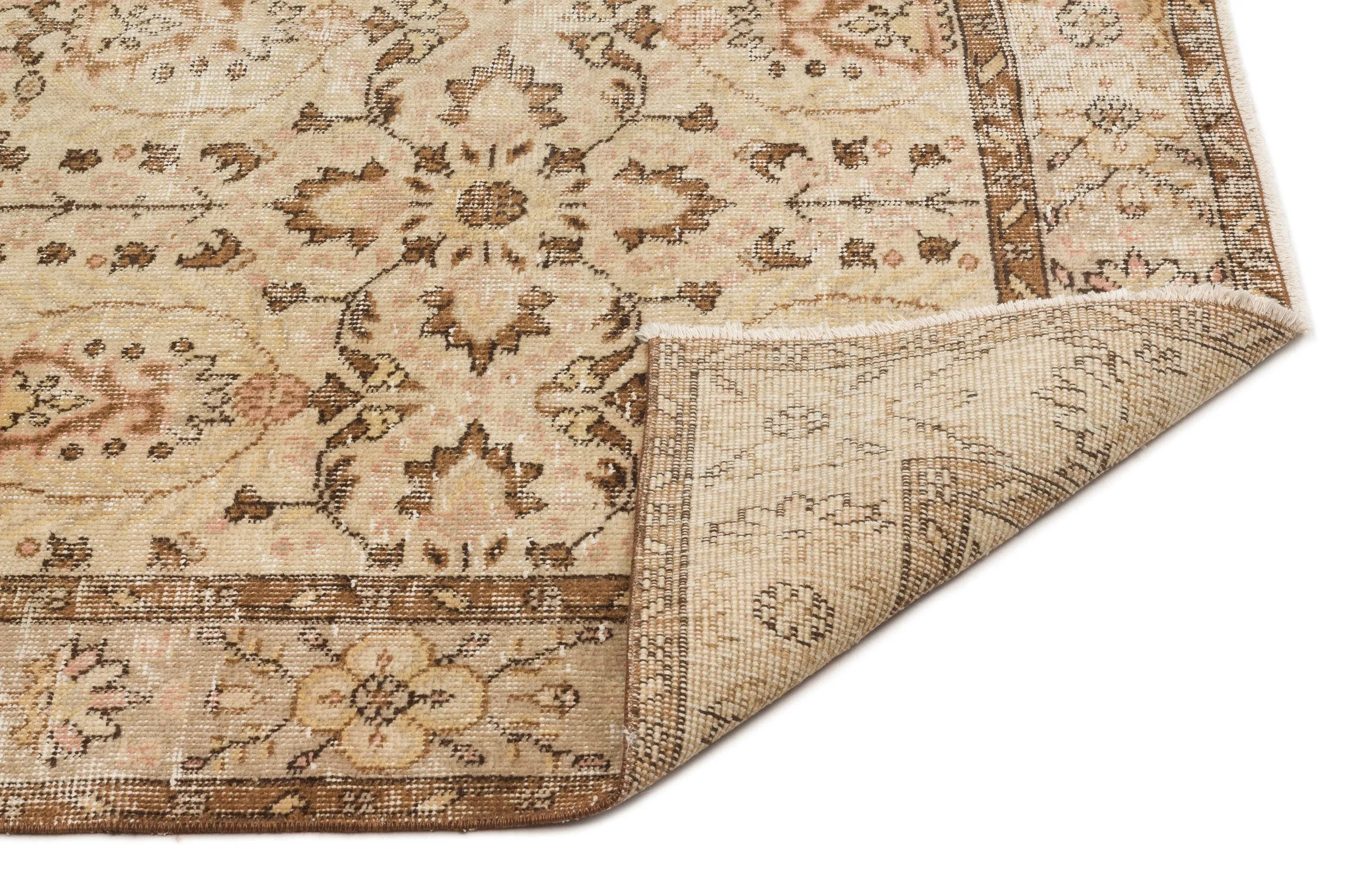 Retro Design Beige Over Dyed Vintage Rug 5'3'' x 8'10'' ft 161 x 268 cm